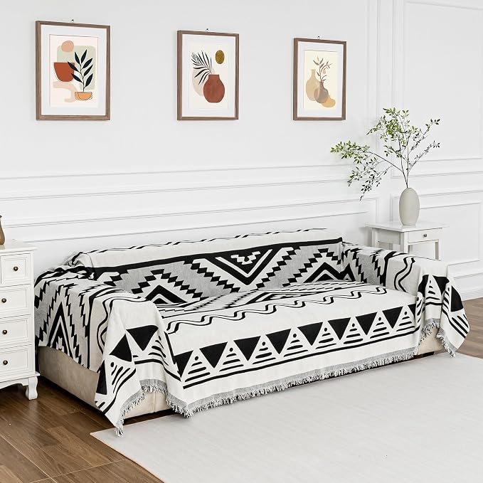 MYSKY HOME Boho Couch Cover for Dogs Washable Black Rhombic Couch Sofa - Image 2