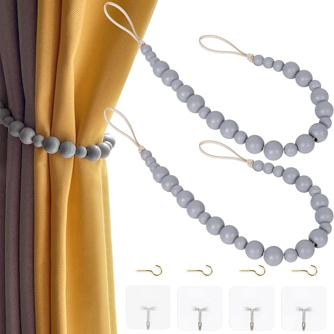 OCIOLI 2 Pack Wood Bead Curtain Tieback Boho Curtain Tiebacks Curtain Holdbacks by OCIOLI