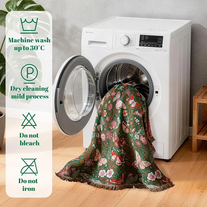 MSGKV Boho Throw Blanket for Couch 50"x60" Butterfly Floral 100% Cotton Blanket - Image 8