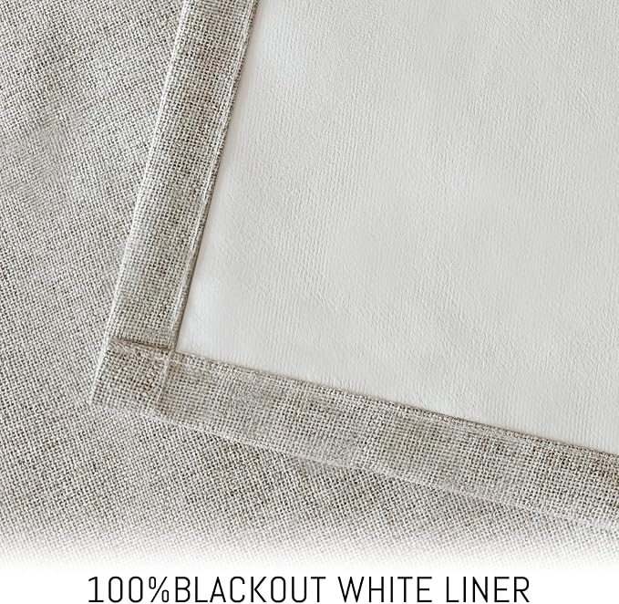 Yakamok Oatmeal Linen Curtains 100% Blackout 96 Inches Long, Room Darkening - Image 3