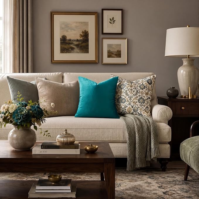 GIGIZAZA Teal Velvet Pillow Covers 18x18 Decorative Pillows Pack of 2 | Blue - Image 2