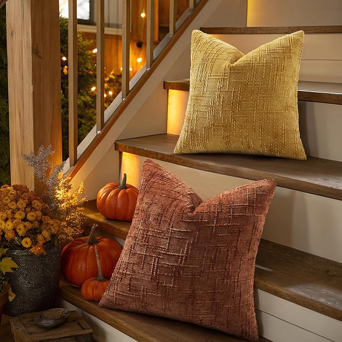 decorUhome Rust Chenille Throw Pillow Covers 18x18 Set of 2 Textured Soft Cozy - Image 6
