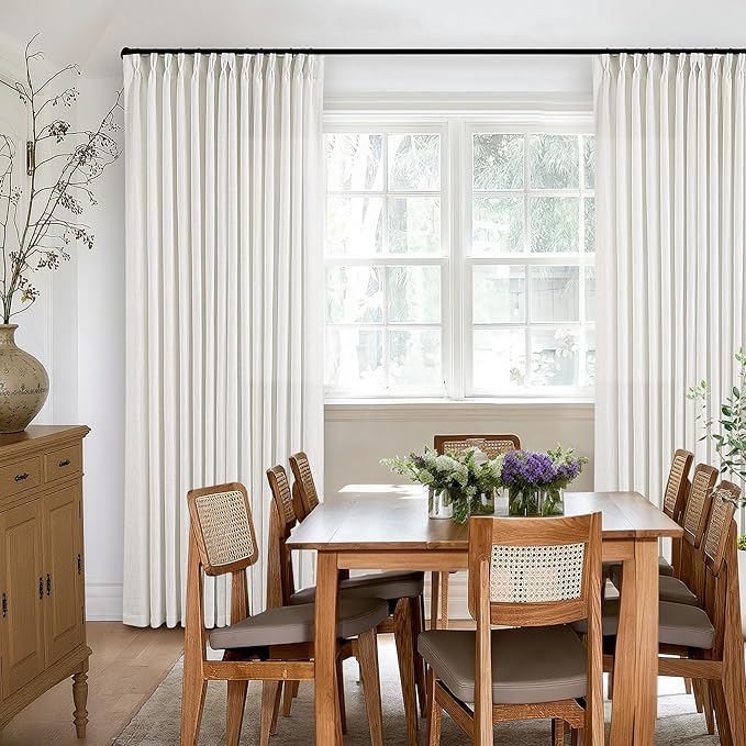 Beige White Pinch Pleated Linen Curtains 98 Inches Long 2 Panels | Light - Image 7