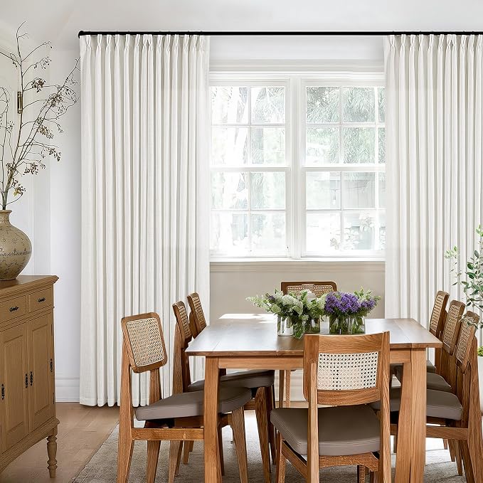 Beige White Pinch Pleated Linen Curtains 92 Inches Long 2 Panels | Memory - Image 6
