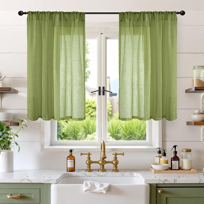 BGment Olive Green Linen Curtains 36 Inch Length by BGment