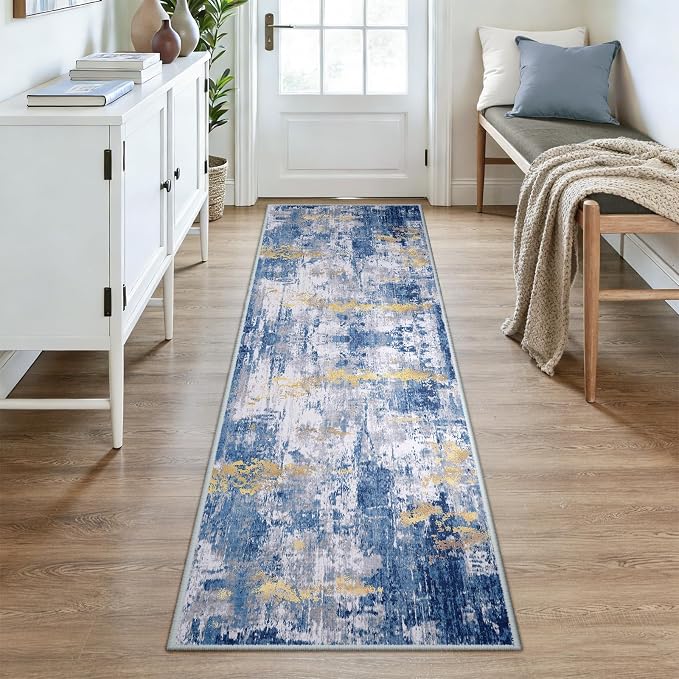 Washable Area Rugs 2'6''x8 Non-Slip Modern Abstract Soft - Image 2