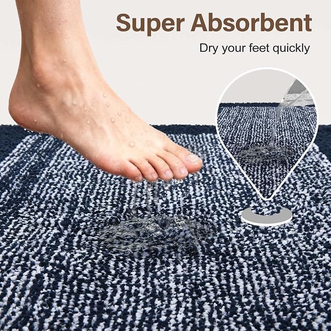 48x24 Long Bathroom Rugs Washable Non Slip, Dark Blue Bath Mat - Image 7
