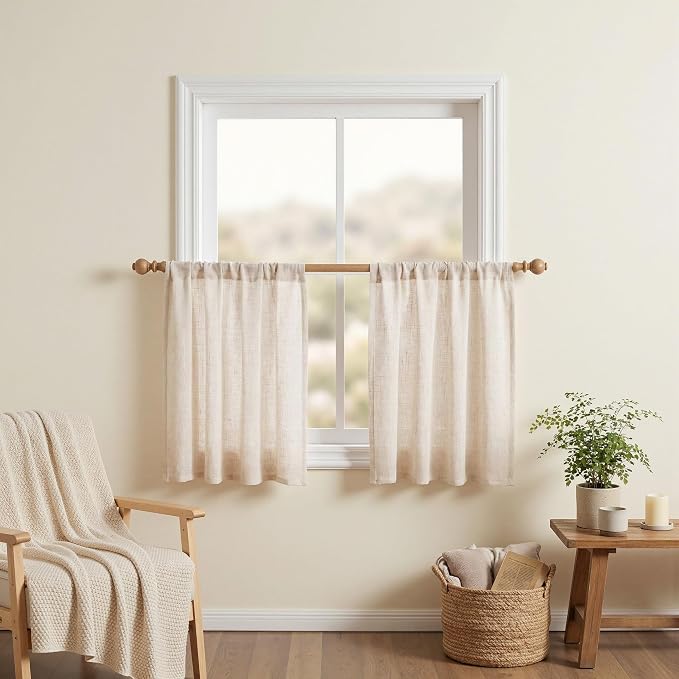 MYSKY HOME Kitchen Semi Sheer Linen Curtains 24 Inch Long, Light Filtering - Image 3