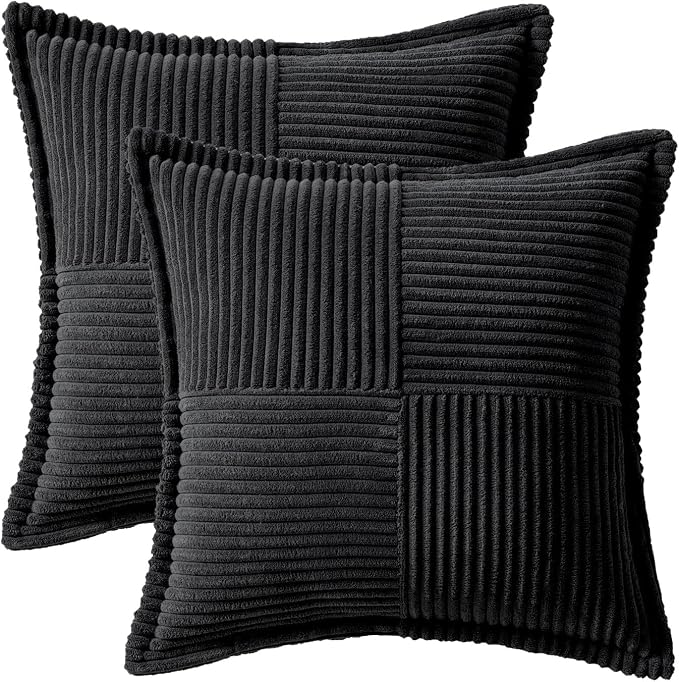 MIULEE Black Corduroy Decorative Euro Sham Pillow Covers 24x24 Inch - Image 6