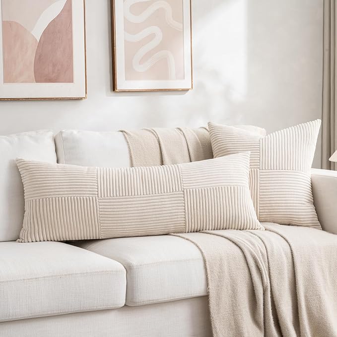 Fancy Homi Set of 2 Cream Boho Long Lumbar Body Decorative Throw Pillow Cover - Image 5