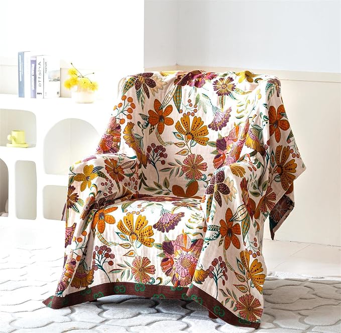 MSGKV Spring Throw Blanket for Couch, 100% Cotton Muslin Breathable Woven Bed - Image 4