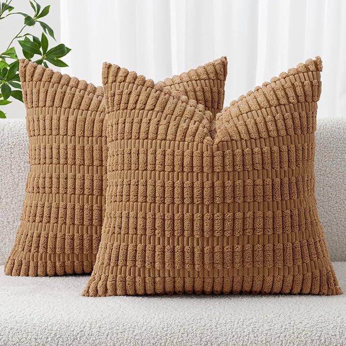 MIULEE Pack of 2 Corduroy Decorative Throw Pillow Covers 18x18 Inch Soft Boho by MIULEE