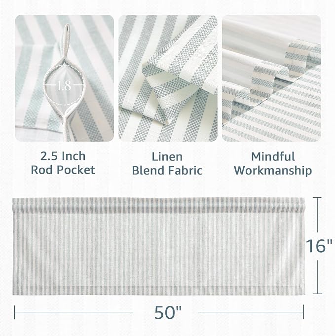 jinchan Linen Stripe Valance for Window 16 Inch Modern Rustic Farmhouse Valance - Image 6