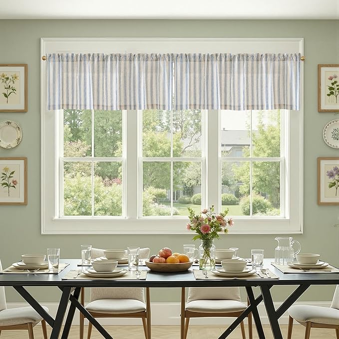 jinchan Striped Valance Farmhouse Window Treatment Linen Textured Drapes - Image 4