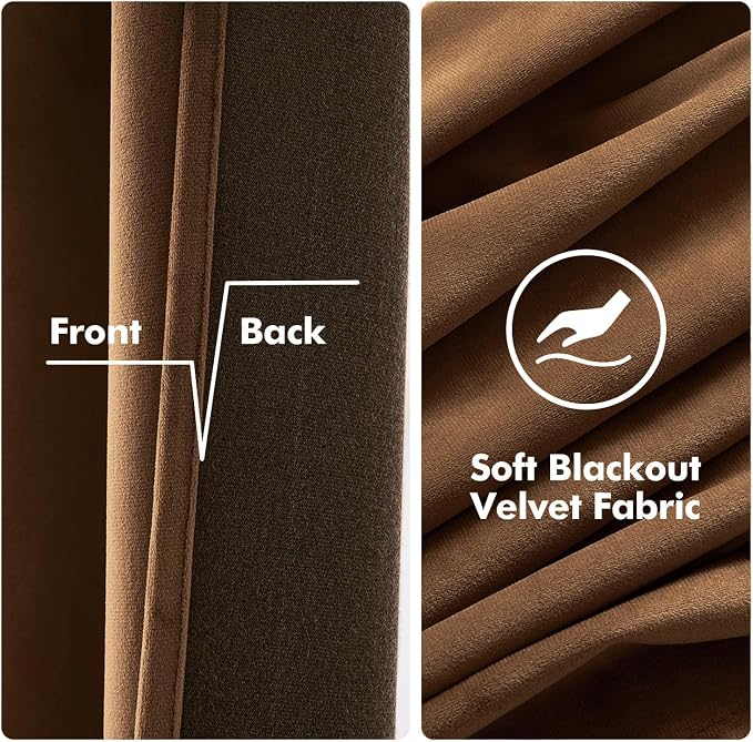 MIULEE Velvet Curtains Chocolate Elegant Grommet Thermal Insulated Soundproof - Image 3