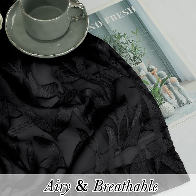 Lecloud Leia Black Sheer Curtains 30 Inch Length 2 Pieces, Breathable Jacquard - Image 8