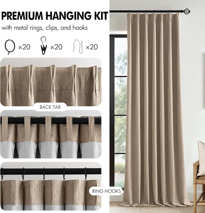 MIULEE Copper Brown Pinch Pleated 100% Blackout Curtains 40x108 Inches | Room - Image 8