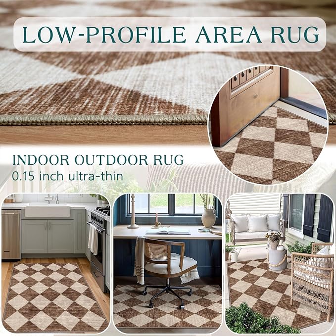 Brown Beige Checkered Entry Rug - Image 5