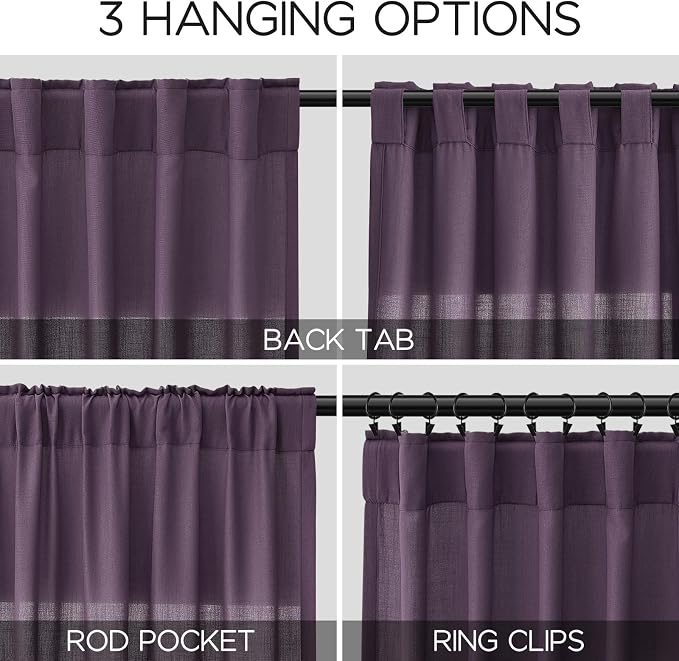 Nanspring Plum Linen Curtains 96 Inches Long 2 Panels Set - Image 2