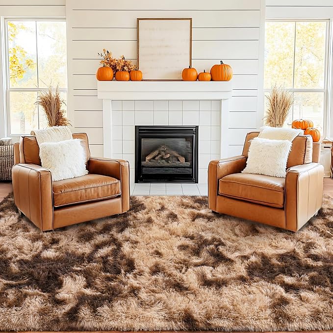 Pionblank Large Area Rug for Living Room 10x14, Fuzzy Modern Shag Rug Brown - Image 4