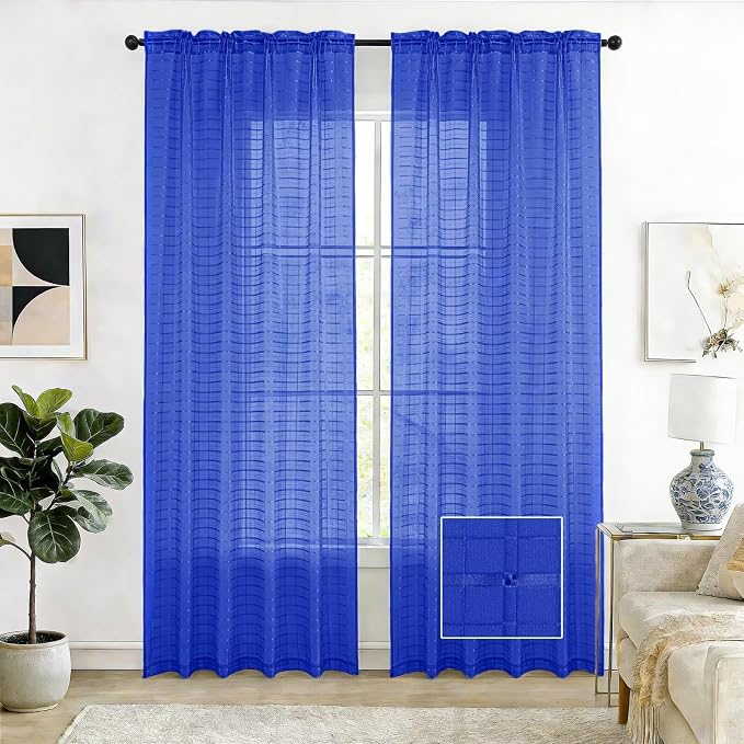 SpaceDresser Check Sheer Curtains 54 Inches Long by SpaceDresser