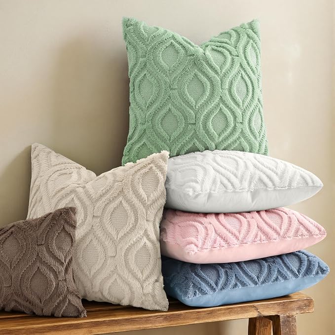 decorUhome Throw Pillow Covers 22x22 Inch Set of 2, Soft Plush Faux Wool Beige - Image 6