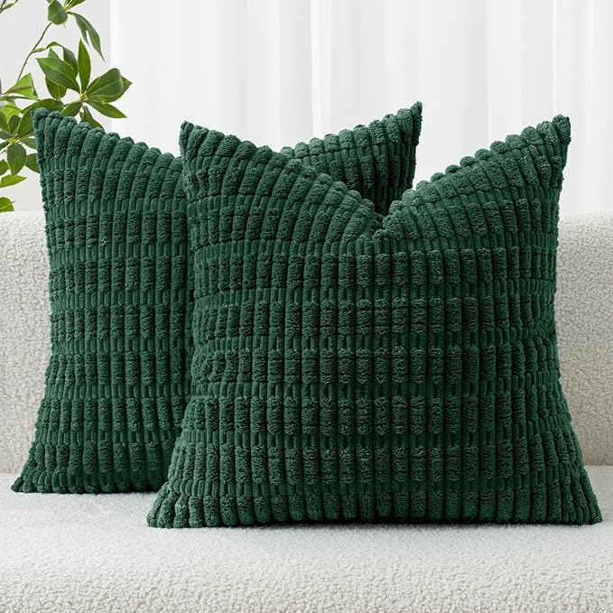 MIULEE Pack of 2 Dark Green Corduroy Decorative Pillow Covers 20x20 Inch Soft by MIULEE