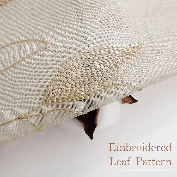 HOMEIDEAS Taupe Sheer Curtains 52 X 84 Inches Long 2 Panels Beige Embroidered - Image 2