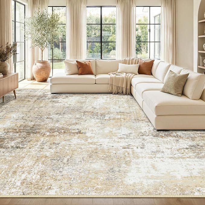 Washable Area Rugs 9'x12' Non-Slip Modern Abstract Soft by RELEANY