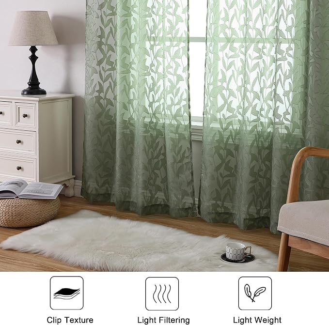 Lecloud Leia Sage Green Sheer Curtains 78 Inches Long 2 Panels, Privacy Airy - Image 5