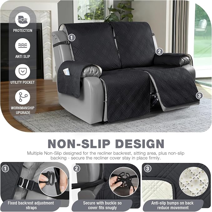 TAOCOCO 100% Waterproof Oversized Loveseat Recliner Cover, Non Slip Split Couch - Image 5
