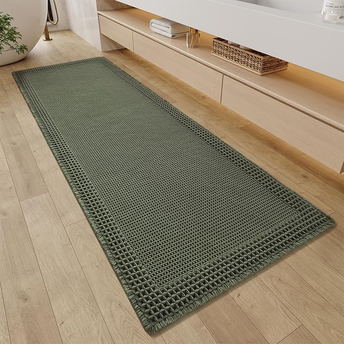 RESARE Waffle Bathroom Runner Rugs, Super Absorbent Bath Mat Non Slip Washable by Resare