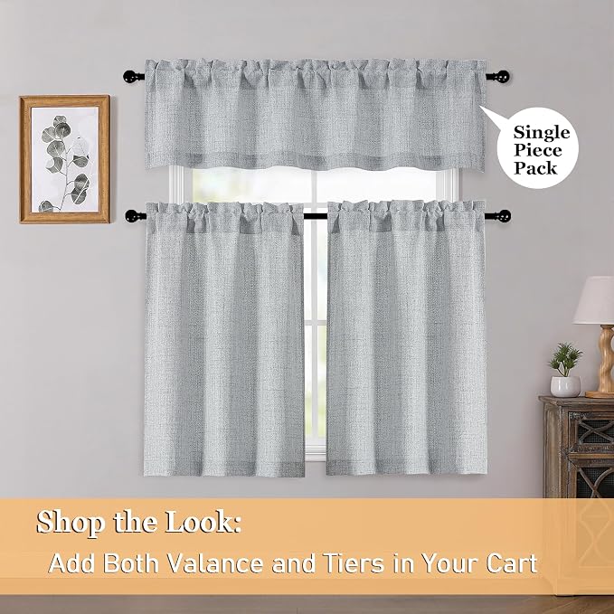 OWENIE Grey Valances for Windows 1 Pcs, Light Filtering Textured Farmhouse - Image 6