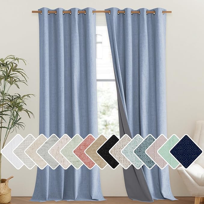 NICETOWN Stone Blue Vintage Linen 100% Blackout Curtains by NICETOWN