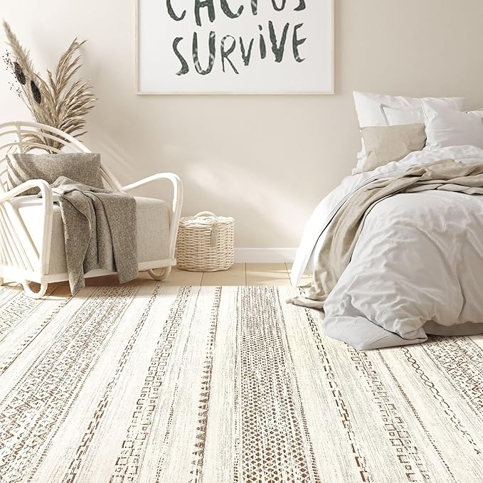 Nakagishi 6x8 Area Rug Living Room: Washable Boho Large Neutral Modern Soft - Image 4