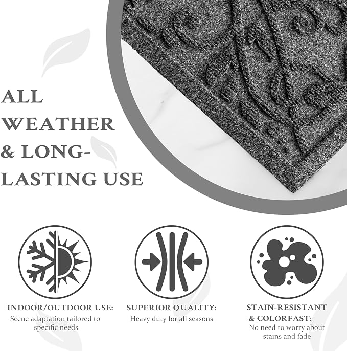 Boho Grey Floral Leaves Outdoor Indoor Entrance Doormats, Absorbent Durable - Image 5