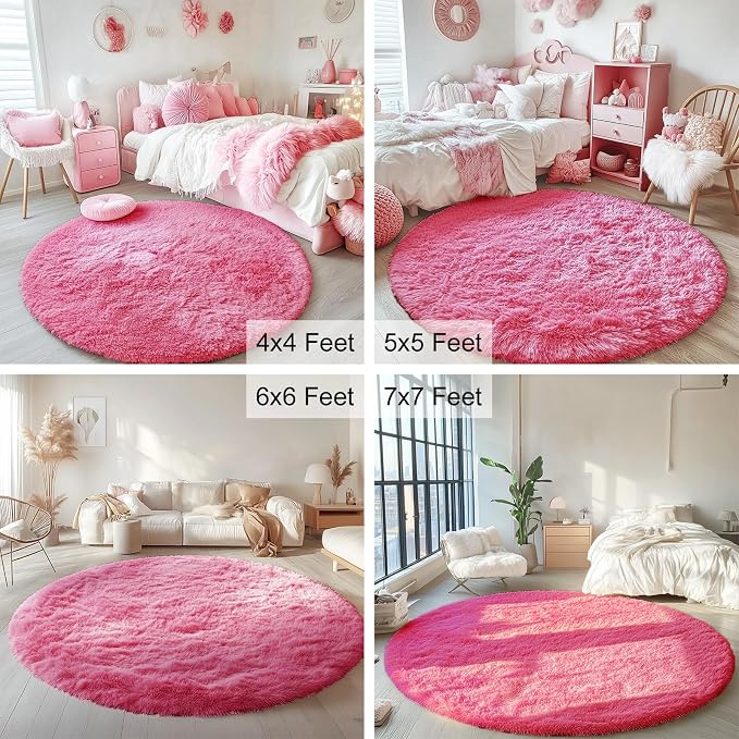 OLANLY Hot Pink Round Rugs for Bedroom - Image 3