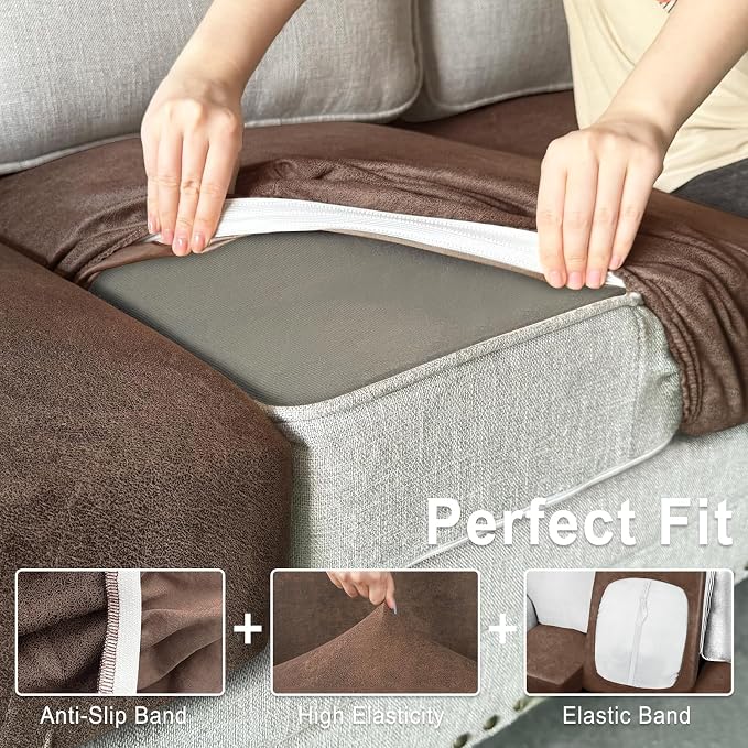 Leather Look Couch Cushion Covers Sofa Seat Slipcovers Sets Couches Furniture - Image 4