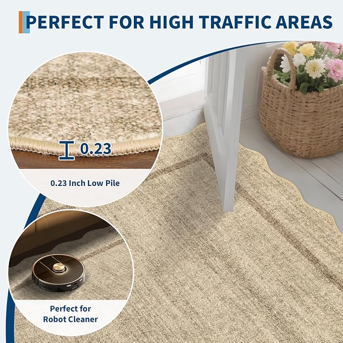 GarveeHome Scalloped Round Area Rugs Washable Small Round Rug 3ft Non-Slip | - Image 5