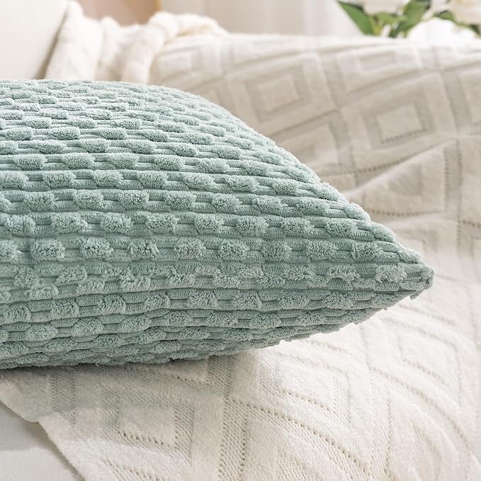 Set of 4 Aqua Decorative Throw Pillow Covers 16x16 Inch Corduroy Pillow Covers - Image 7