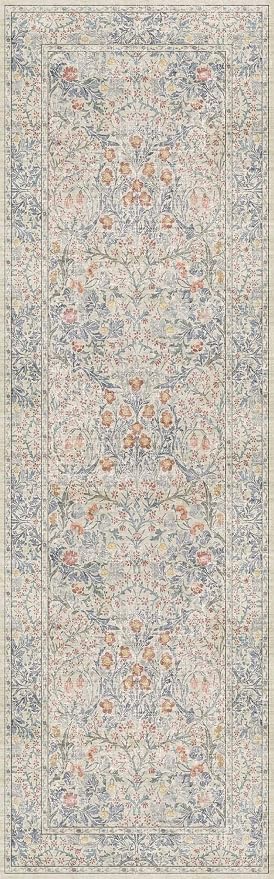 Vintage Beige Blue 2'6" x 8' Runner Rug - Image 2