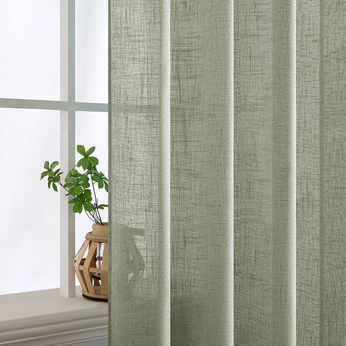 MIULEE Sage Linen Curtains 72 Inch Length 2 Panels - Image 5