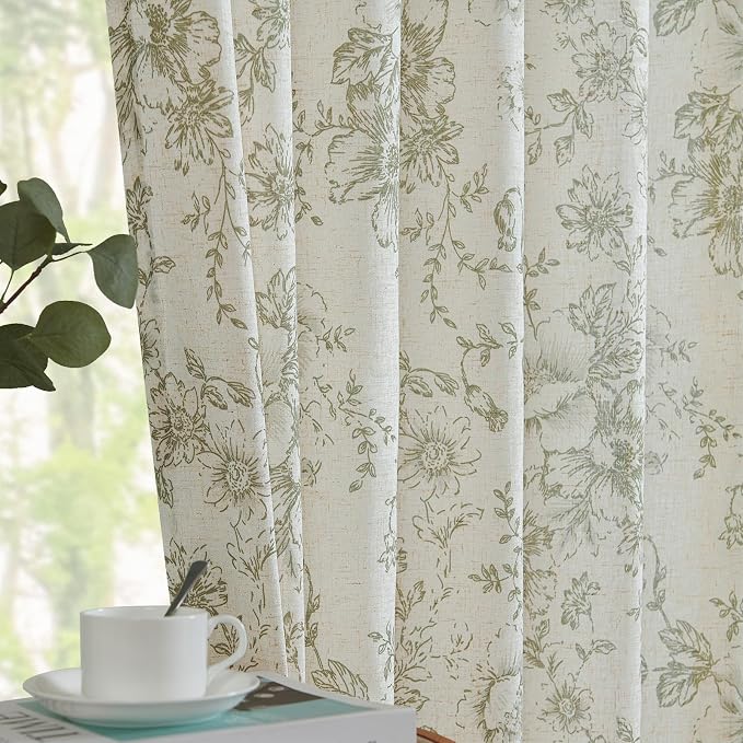 jinchan Linen Blend Floral Curtains - Image 7