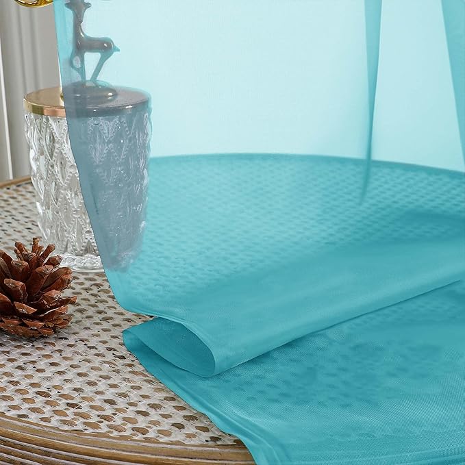 OVZME Turquoise Sheer Curtains 84 Inches Long 2 Panels Set, Light Filtering - Image 2