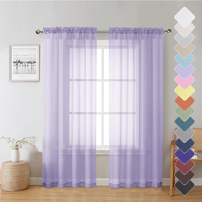 Lecloud 72 Inch Light Purple Sheer Curtains & Panels Set of 2, Airy & by Lecloud