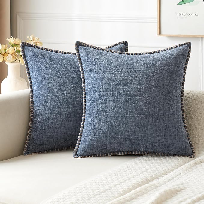 MIULEE Pack of 2 Couch Throw Pillow Covers 16x16 Inch Dark Grey Blue Farmhouse by MIULEE