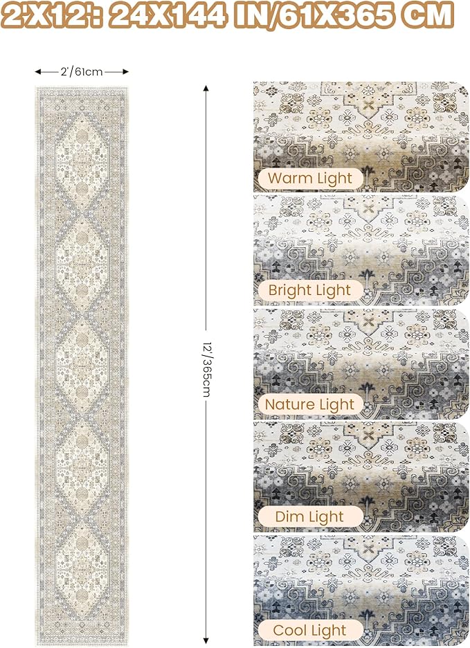 Hallway Runner Rug 2x12, Extra Long Washable Runner Rugs - Image 2