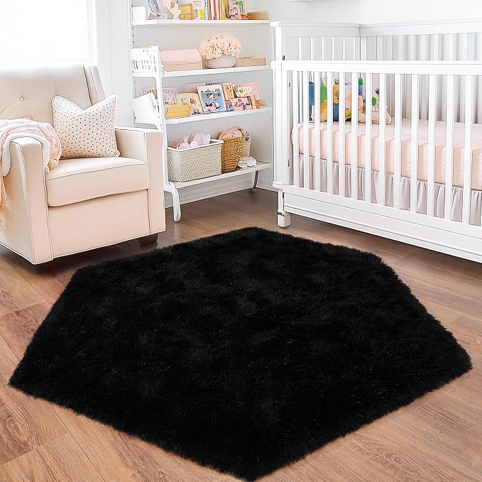 4x4.6 Feet Black Hexagon Rugs for Bedroom, Ultra Soft Fluffy Hexagon Area Rug - Image 7