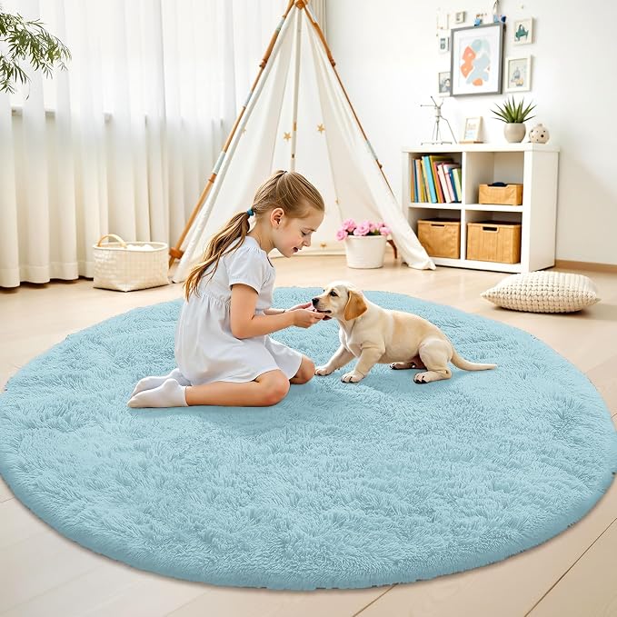 OLANLY Light Blue Round Rugs for Bedroom - Image 3