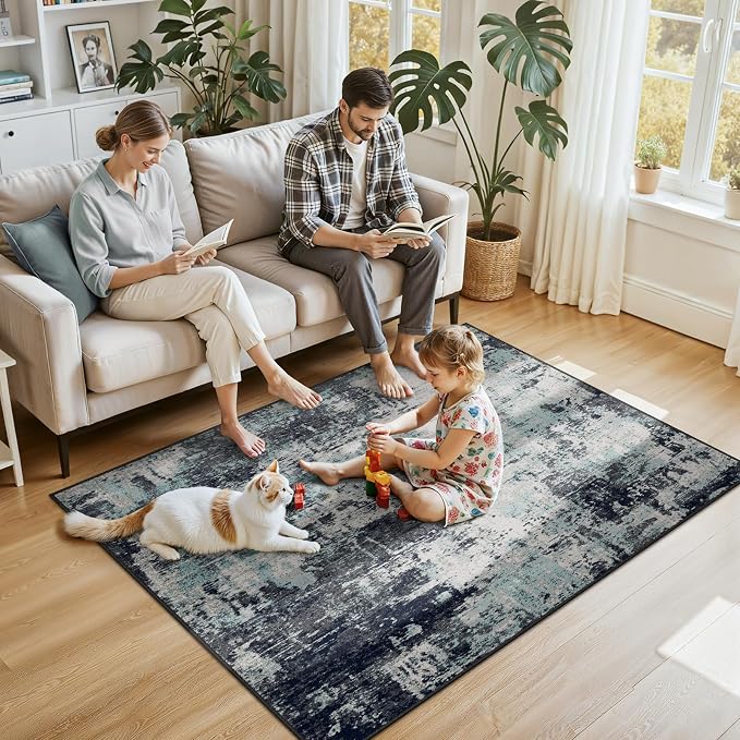 Washable Area Rugs 4'x6' Non-Slip Modern Abstract Soft - Image 2